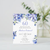 Papier Blue Floral 60e anniversaire Invitation budgétaire (Debout devant)