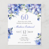 Papier Blue Floral 60e anniversaire Invitation budgétaire (Devant)