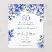 Papier Blue Floral 80e anniversaire Invitation budgétaire (Devant)