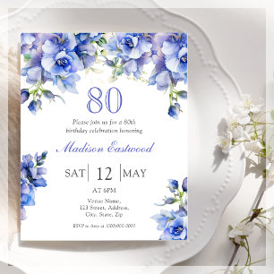 Papier Blue Floral 80e anniversaire Invitation budgétaire