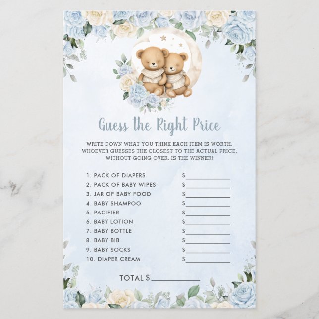 Papier Blue Floral Baby Bears Twin Guess Prix juste Jeu (Devant)