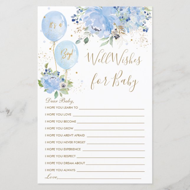 Papier Blue Floral Balloon Boy Guess Well Wives for Baby (Devant)