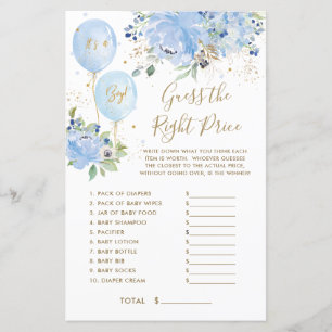 Papier Blue Floral Balloon Garçon Devinez le bon prix jeu
