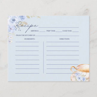 Papier Blue Floral Bridal Shower Recipe Card 