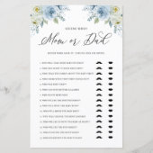 Papier Blue Floral Devinez Qui maman ou papa Baby shower (Devant)