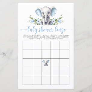 Papier Blue Floral Elephant Baby Bingo Douche Jeu