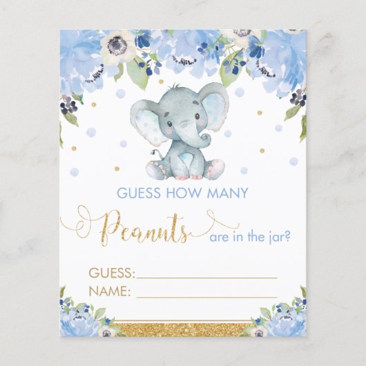 Papier Blue Floral Elephant Devine Combien De cacahuètes  (Devant)