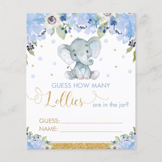Papier Blue Floral Elephant Devine Combien De Lollies Jeu (Devant)