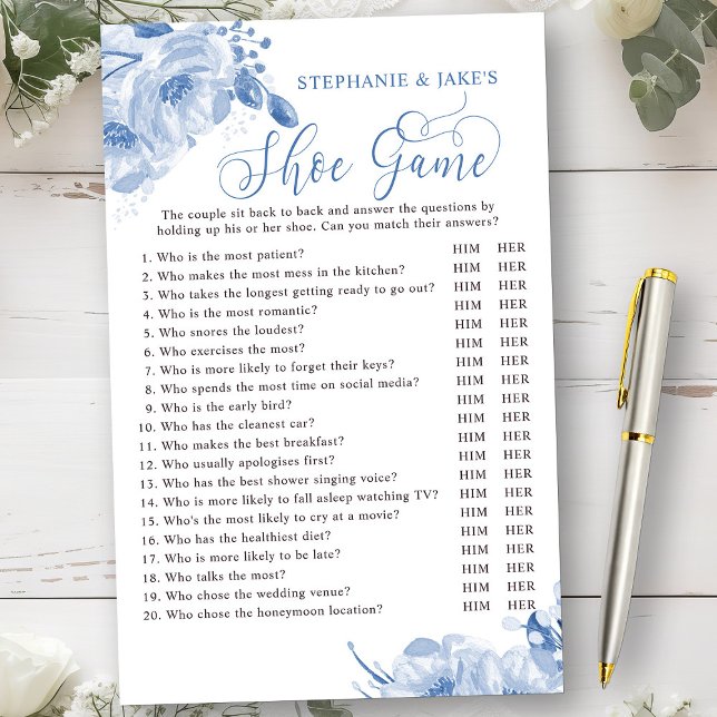 Papier Blue Floral Mariage ou Couples Douche Jeu (Bridal Shower Game from my Dusty Blue Watercolor Floral Bridal Shower)