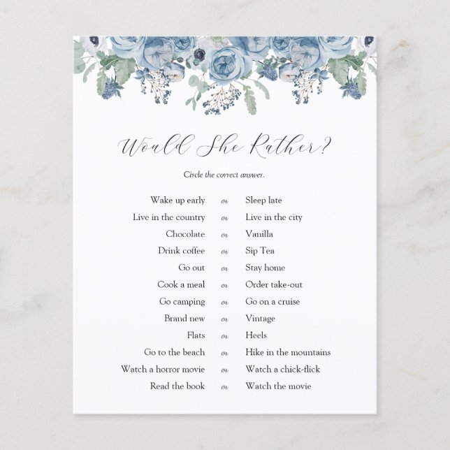 Papier Blue Floral nuptiale préférerait-elle jouer (Devant)