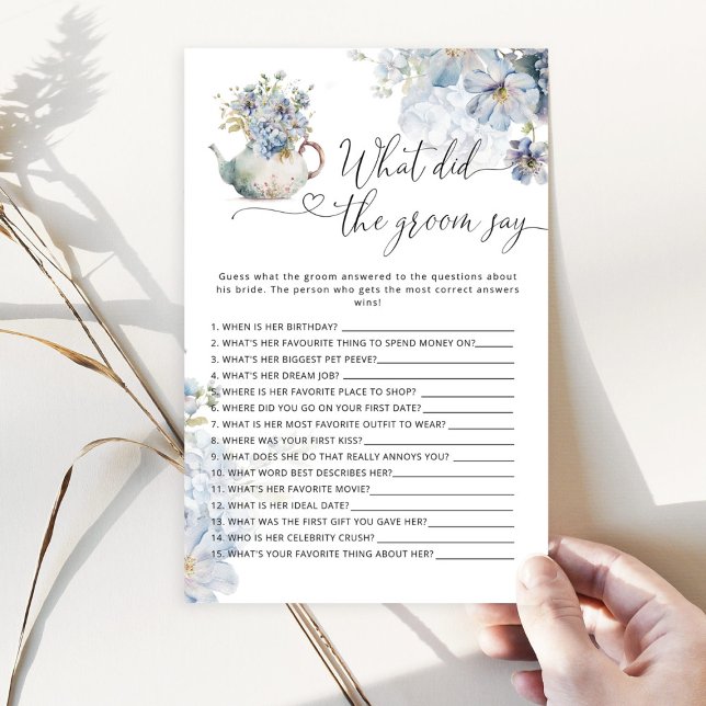 Papier Blue Floral Qu'est-ce que le marié a dit jeu de la (Créateur téléchargé)