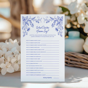 Papier Blue Floral Qu'est-ce qui a fait Groom Bridal Game
