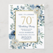 Papier Blue Floral Surprise 70e Invitation budgétaire (Devant)