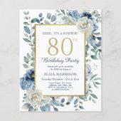 Papier Blue Floral Surprise 80e Invitation budgétaire (Devant)