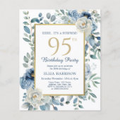 Papier Blue Floral Surprise 95e Invitation budgétaire (Devant)