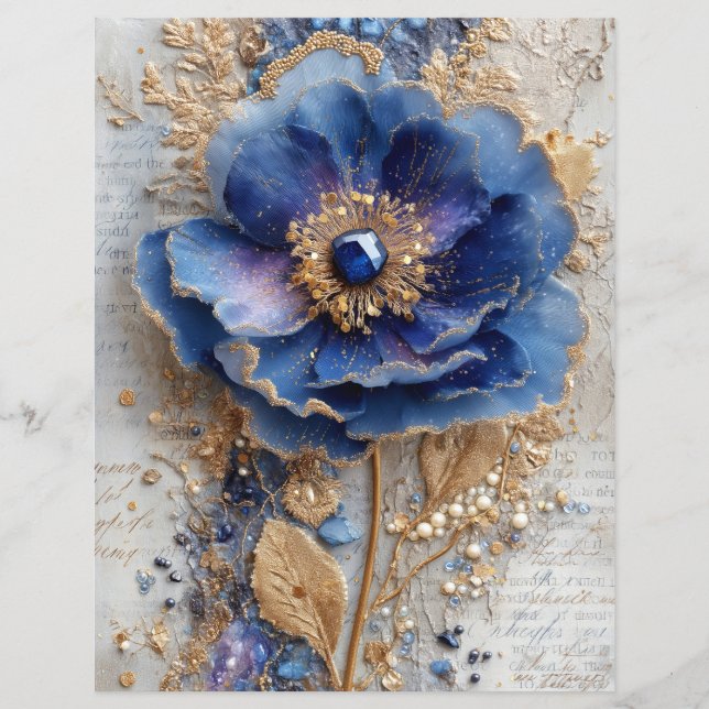 Papier Blue Flower Junk Journal Scrapbook Paper (Devant)