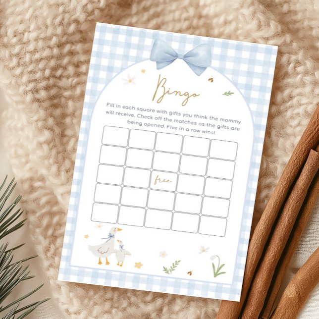Papier Blue Gingham Silly Goose Baby Shower Bingo Game (silly Goose Baby Shower Game)