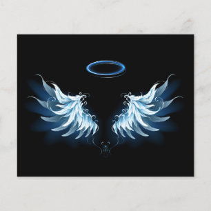Papier Blue Glowing Angel Wings on black background
