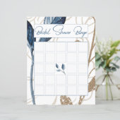 Papier Blue Gold Floral moderne Élégant Bingo nuptiale (Debout devant)