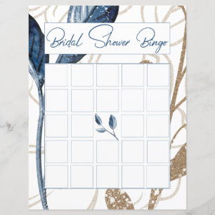 Papier Blue Gold Floral moderne Élégant Bingo nuptiale