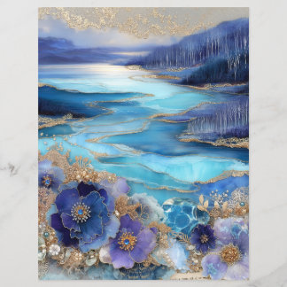 Papier Blue Gold Landscape Junk Journal Scrapbook Paper