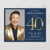 Papier Blue Gold Photo Budget 40e anniversaire Invitation (Devant)