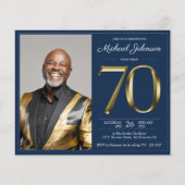 Papier Blue Gold Photo Budget 70e anniversaire Invitation (Devant)