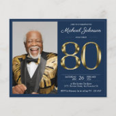 Papier Blue Gold Photo Budget 80e anniversaire Invitation (Devant)