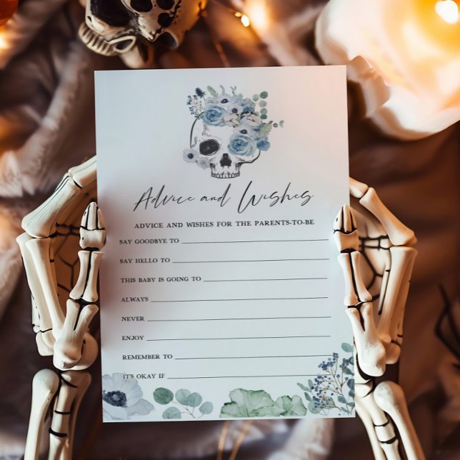 Papier Blue Gothique Floral Crâne Conseils et voeux jeu (Floral Skull Baby Shower Advice and Wishes Game)
