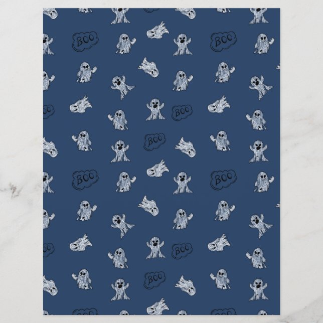 Papier Blue Halloween Boo Ghost Pattern Scrapbook Paper (Devant)