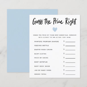 Papier Blue Heart Boy Baby shower Devinez Le Prix Juste