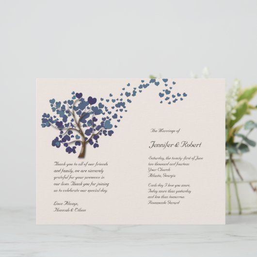 Papier Blue Heart Tree on Ivory Wedding Program (Debout devant)