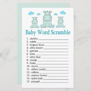 Papier Blue Hippo Baby jeu de mots scramble