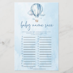 Papier Blue Hot Air Ballons Nom de la course Baby shower
