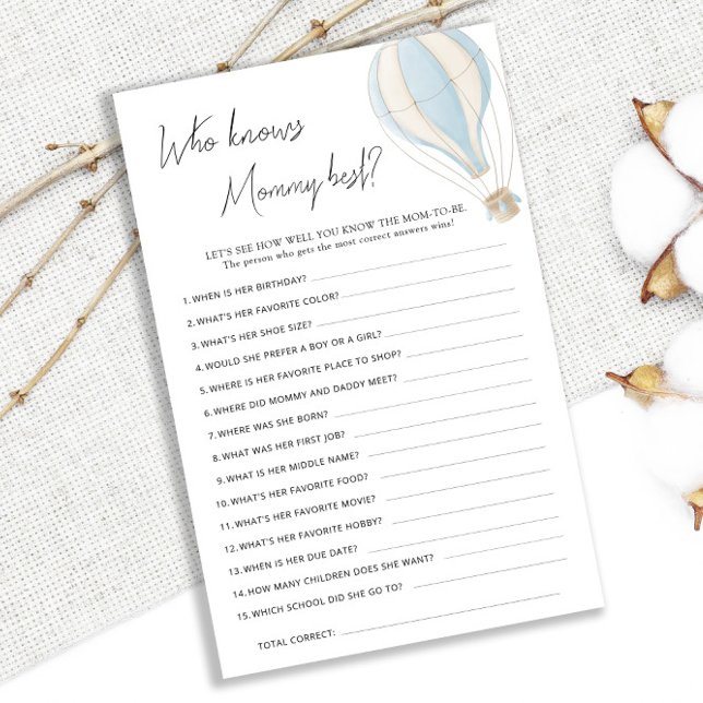 Papier Blue Hot Air Balloon Baby shower connaît maman mei (Créateur téléchargé)