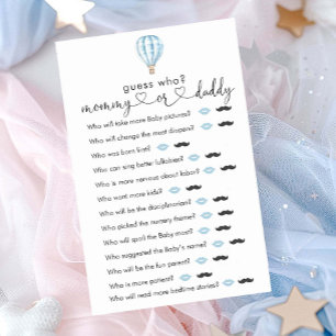 Papier Blue Hot Air Balloon Baby shower "Guess Who" Jeu