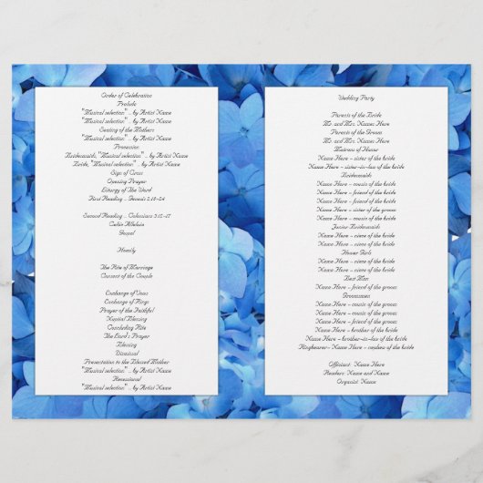 Papier Blue Hydrangea Christian Catholic Wedding Programm (Dos)