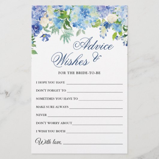 Papier Blue Hydrangea Fête des mariées Wings & Advice Car (Devant)