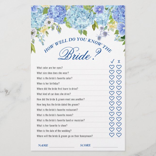 Papier Blue Hydrangea Green Fête des mariées Jeu (Devant)