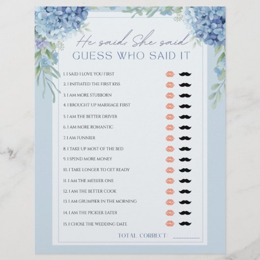 Papier Blue Hydrangea Il Dit Qu'Elle A Dit Fête des marié (Devant)