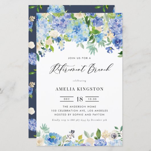 Papier Blue Hydrangea Retraite Brunch Invitation (Devant / Derrière)