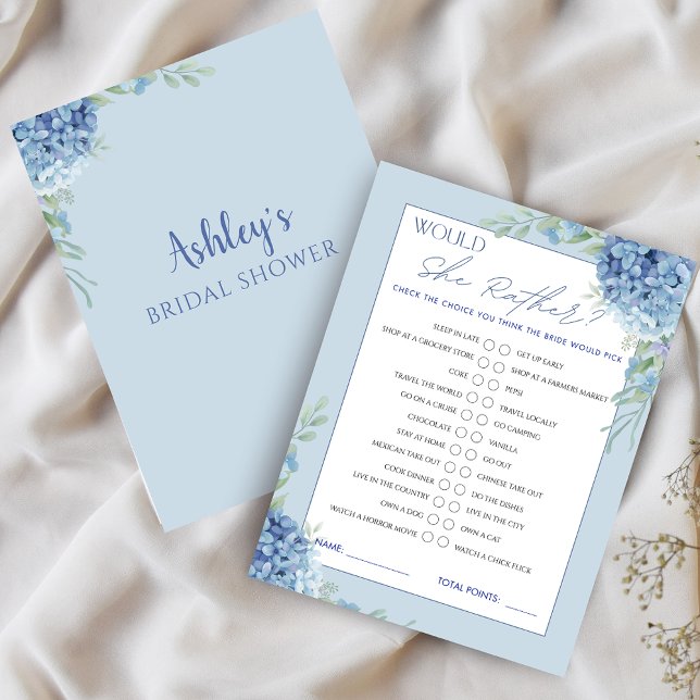 Papier Blue Hydrangea Voudrait Elle Plutôt Fête des marié (Blue Hydrangea Would She Rather Bridal Shower Game)