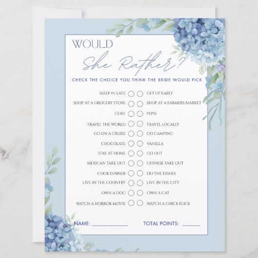 Papier Blue Hydrangea Voudrait Elle Plutôt Fête des marié (Devant)