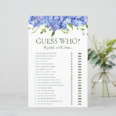 Papier Blue Hydrangeas Devinez Qui Fête des mariées Jeu (Debout devant)