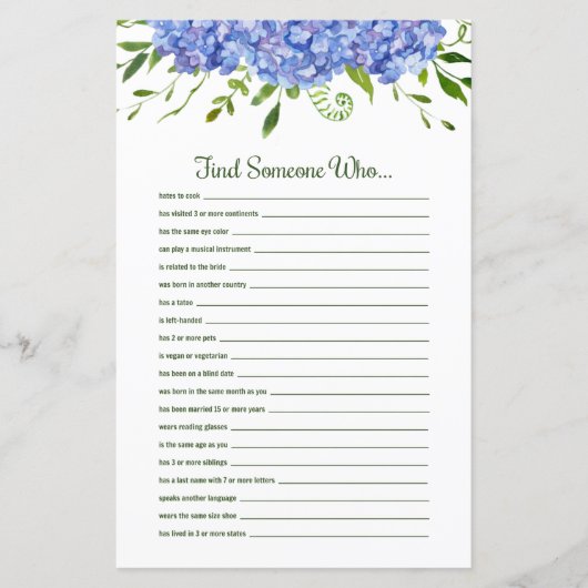 Papier Blue Hydrangeas Floral Trouver Quelqu'Un Qui (Devant)