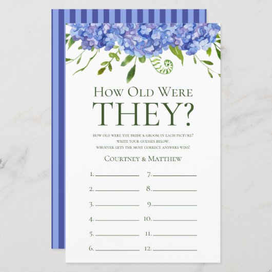 Papier Blue Hydrangeas Quel Âge Ont Été Ils Douche Jeu (Devant / Derrière)