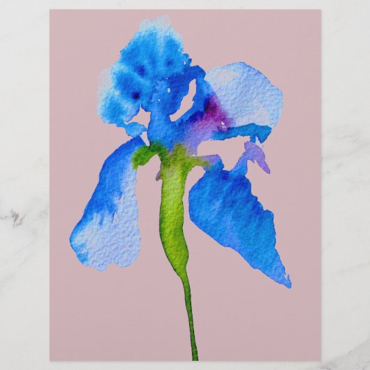 Papier Blue Iris moderne aquarelle florale art (Devant)