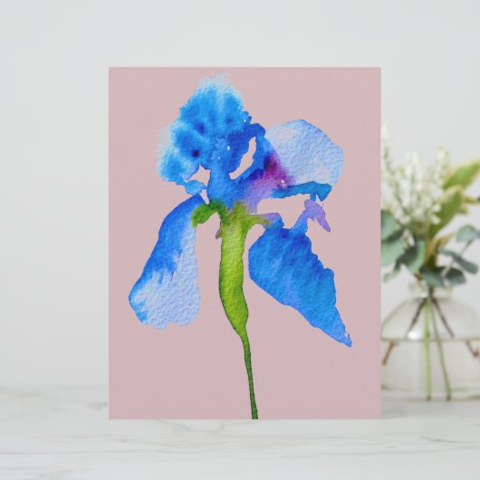 Papier Blue Iris moderne aquarelle florale art (Debout devant)