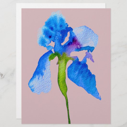Papier Blue Iris moderne aquarelle florale art (Devant / Derrière)