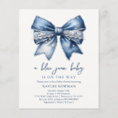 Papier Blue Jean Denim Bow Baby shower Invitation (Devant)